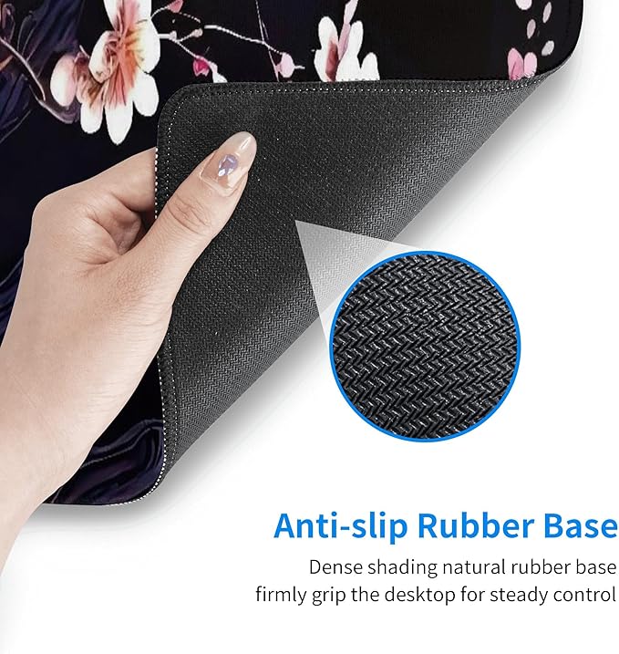 Plum Blossom and Moon Large Mouse Pad, Japanese Flowers Gaming Desk Mat, XL Keyboard Desk Pad Mat for Desktop, 31.5"x11.8" Non-Slip Base Big Mousepad with Stitched Edges