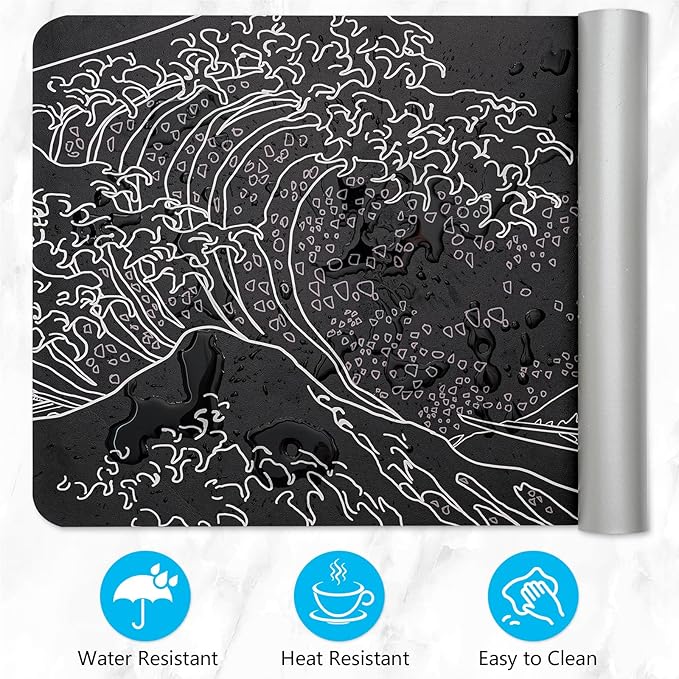 Desk Mat, Desk Pad Dual Sided Desktop Mat for Office and Home,Desk Organization and Accessories - Ideal for Large Mouse Pad and Desk Mats on Top of Desks (Black Sea Wave 31.5"x 15.7")