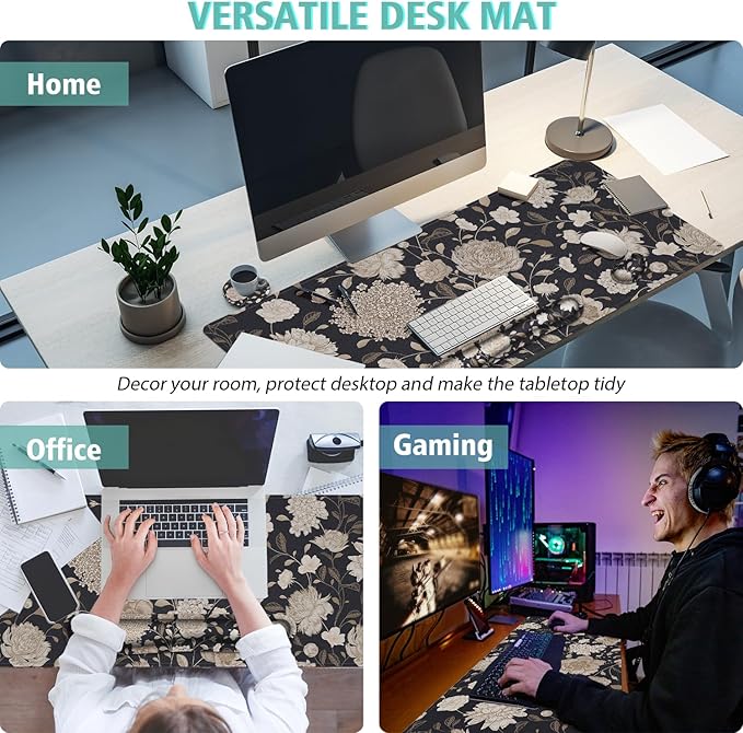 Floral Large Mouse Pad with Wrist Support Set of 4,Large Gaming Mouse Pad+Keyboard Rest+Mouse Wrist Rest+Coaster,Ergonomic Mouse mat,Anti-Slip,Memory Foam Desk Mat for Home Office Gaming (Rose)