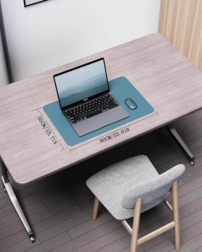 YSAGi Double-Sided Desk Pad, Leather Desk Mat, Eco Cork Desk Pad Protector, Large Mouse Pad for Desk, Waterproof Desk Blotter Pad, Desk Writing Pad for Office Work/Home(23.6"x13.7",Sea Blue+Cork)