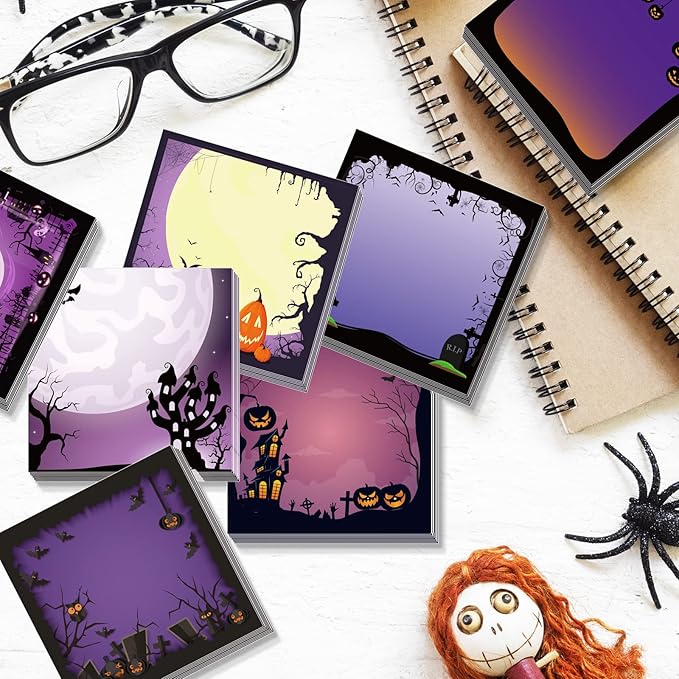 9 Pieces Halloween Sticky Note Halloween Note Pads 450 Pieces of Self Adhesive Removable Memo Pads, 50 Sheets Each for Halloween School Office Home Students Teacher Presents