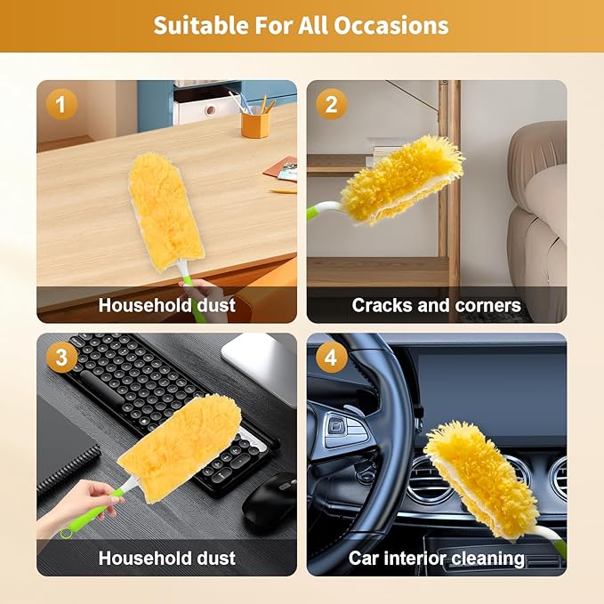 50 Pack Duster Refill for Swiffer Duster, 360 Heavy Duty Duster Kit with 2 Handle, Multi-Surface Disposable Dusters Refills for Cleaning Corner, Furniture, Car, Blinds