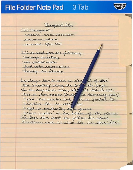 Find It File Folder Notepad - Pack of 12-9.5 x 12.5 Inch Notebook Organizer Folders for Filing, Document, and Clipboard Organization - Manila