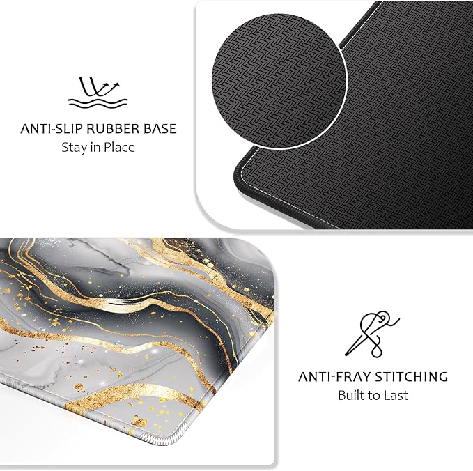 Auhoahsil Desk Mat, Ultra Large Mouse Pad, XXL Gaming Mousepad, Pretty Desk Pad, Big Extended Full Size Desktop Desk Matt for Keyboard, Laptop & Computer, 35.5 x 15.7 in, White Gray Marble