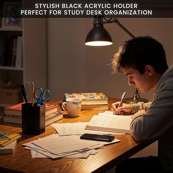 Black Pen Holder for Desk | Hexagonal Acrylic Pencil Holder Organizer for Home, Offices | Multipurpose Acrylic Makeup Organizers, Clear Toothbrush Holder & Pencil Cups for Desk | Stationary Supplies