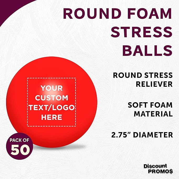 Custom Stress Balls for Adults, Hand Exercise, 50 Pack, Personalized Text, Logo, Perfect for Your Desk, Office, or Home, Red