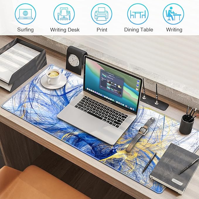 Gaming Mouse Pad Blue, Large Mouse Pad XXL 35.4×15.7in, Extended Computer Keyboard Mouse Mat Desk Pad for Laptop with Stitched Edges, Waterproof Mousepad for Gamer Home&Office Women