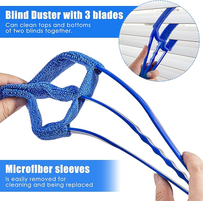 Romooa 4 Pcs Window Venetian Blind Cleaner Duster Tool 7 Finger Blind Rush and Shutter Cleaner Brush Hand-held Window Shutter Air Conditioner Duster for Dirt(Green, Blue)