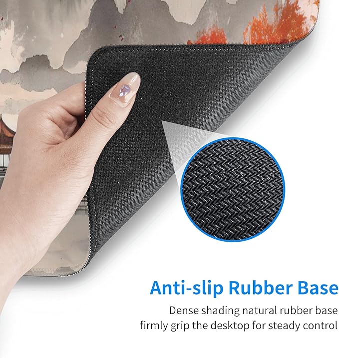 Autumn Landscape Ink Painting Large Mouse Pad, Japanese Anime Gaming Desk Mat, XL Keyboard Desk Pad Mat for Desktop, 31.5"x11.8" Non-Slip Base Big Mousepad with Stitched Edges