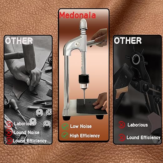 Leather Hole Puncher Leather Press Machine Hand Punching Machine Manual Press Puncher Punch Tools for DIY Craft，with Chuck,3 pcs PP Plate