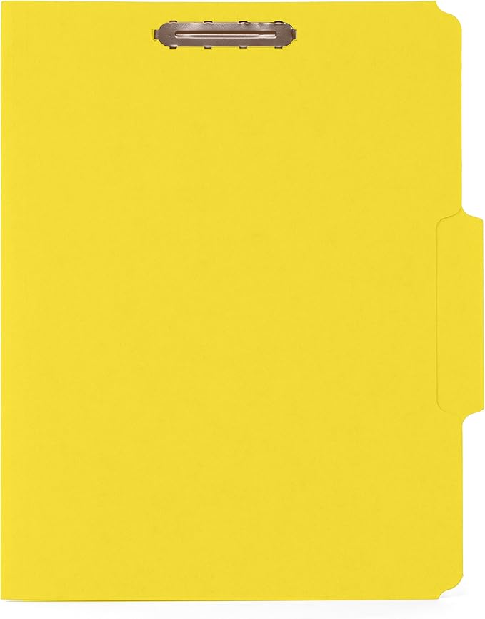 50 Yellow Fastener File Folders - 1/3 Cut Reinforced Tab- Durable 2 Prongs Designed to Organize Standard Medical Files, Law Client Files, Office Reports - Letter Size, Yellow, 50 Pack