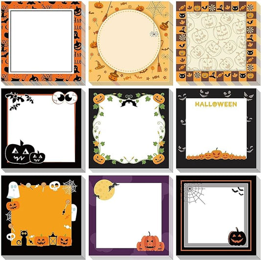 9 Pieces Halloween Sticky Note Self-Adhesive Halloween Post It Notes with Spider Pumpkin Bat Eyeball Halloween Memo Notes for Halloween School Office Home Students Teachers Presents 50 Sheets Each