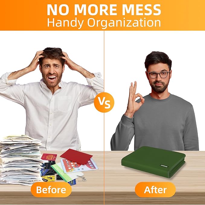 JUNDUN Accordion File Organizer - 12 Pocket Expanding File Folder with Zipper & Labels - Fireproof File Folder Organizer with Multi-Pockets,Document Organizer for Letter A4 Files and More (Green)