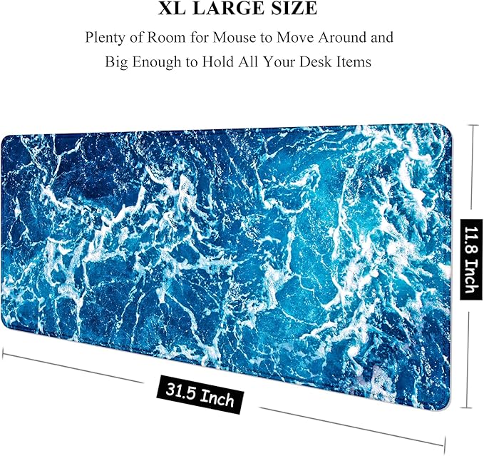 Auhoahsil Large Mouse Pad, XXL Desk Pad, Extened Mousepad 31.5" x 11.8", Non-Slip Rubber Base, Stitched Edges, Superior Surface, Gaming Keyboard Mat, Waterproof Desk Pad, Beautiful Ocean
