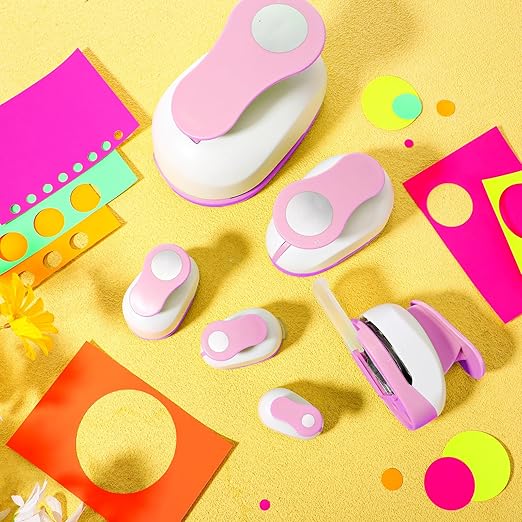 Chengu 6 Pcs Circle Punch Set 3in/2in/1.5in/1in/0.6in/0.3in Scrapbook Hole Punchers Crafting with 10 Sticker Paper Round Cutter Scrapbook for Office Supplies DIY Albums Photos