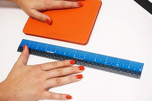 Victor EZ12PBL Plastic Dual Color 12 Inch Easy Read Ruler with Inches, Centimeters and Millimeters Measurements, Blue/Black