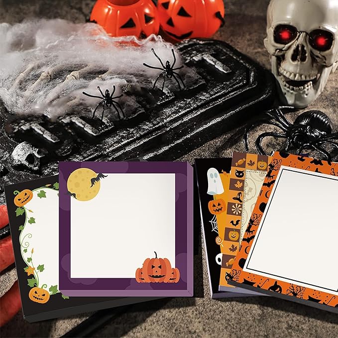 9 Pieces Halloween Sticky Note Self-Adhesive Halloween Post It Notes with Spider Pumpkin Bat Eyeball Halloween Memo Notes for Halloween School Office Home Students Teachers Presents 50 Sheets Each