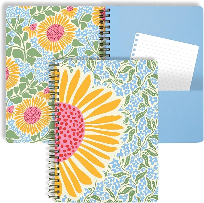 Steel Mill & Co Cute Mini Spiral Notebook, 8.25" x 6.25" Journal with Durable Hardcover and 160 Lined Pages (Sunflower)
