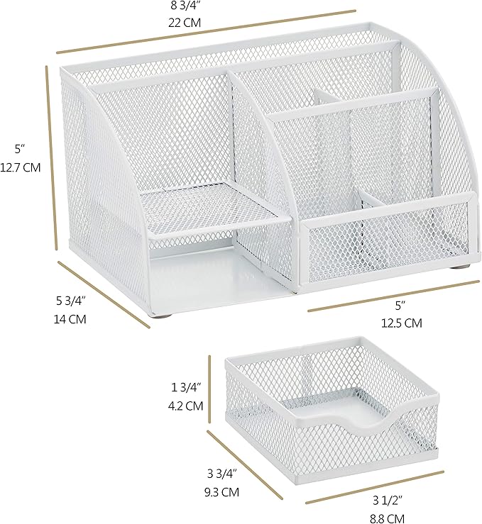 Annova Mesh Desk Organizer Office with 7 Compartments + Drawer/Desk Tidy Candy/Pen Holder/Multifunctional Organizer (White)