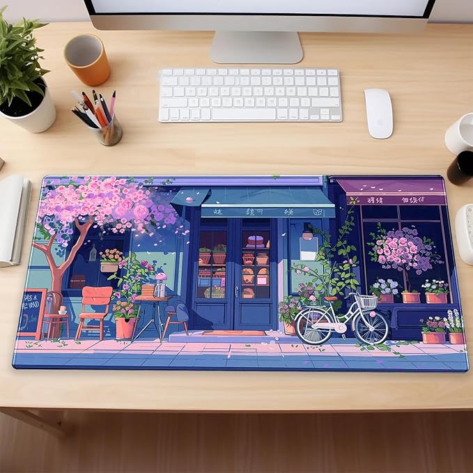 Kawaii Desk Mat Anime Aesthetics Mouse Pad Large Gaming Mouse Pads XL Computer Mat Pink Cherry Blossoms Mousepad Warm and Cute Japanese Keyboard Pad 31.5 x 15.7 Inch Desktop Gaming Pad