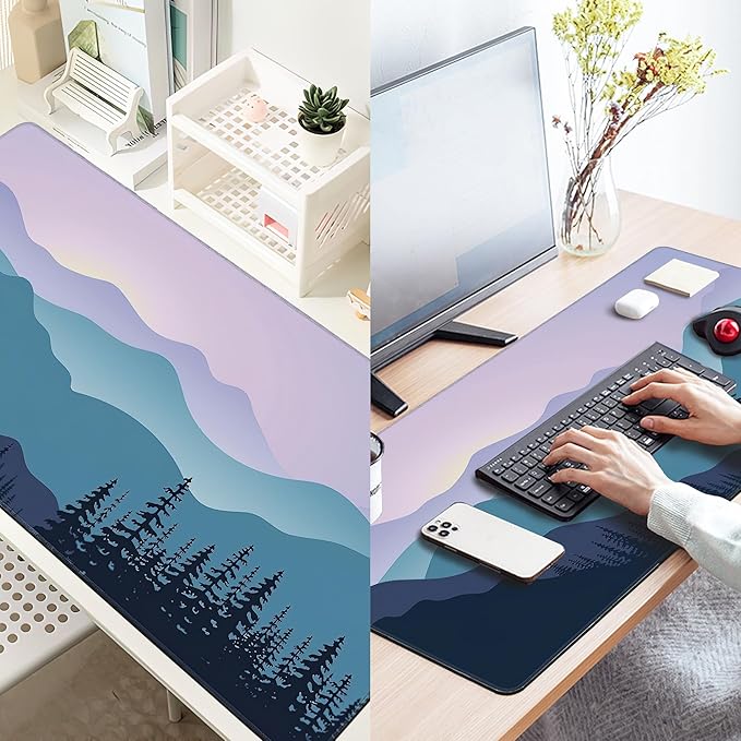 Large Extended Mouse Pad Art Colorful Mountains Desk Mat,Large Gaming Mouse Pad,Big Desk Pad with Thick Stitched Edges Suit for Home Office or Gaming 35.4x15.7 Inch