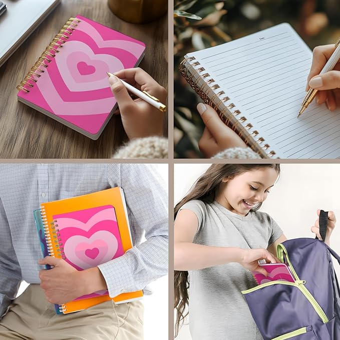 Cute Spiral Notebook journal A5 Aesthetic Pretty Floral Design for Women Girls Kawaii with Pocket, 8.5 x 5.7 inch, Pink Heart