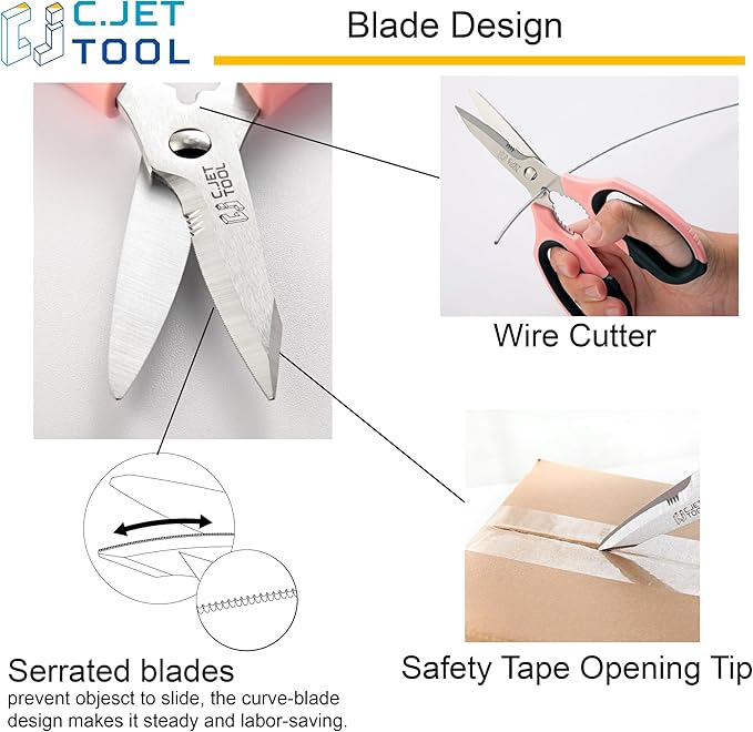 8" Heavy Duty Scissors, Utility Scissors All Purpose for Cardboard, Plastic, Carpet, Rope, Leather. Sharp Stainless Steel Blades, Non‑Slip Handle, Kitchen Shears for Food, Meat & Poultry