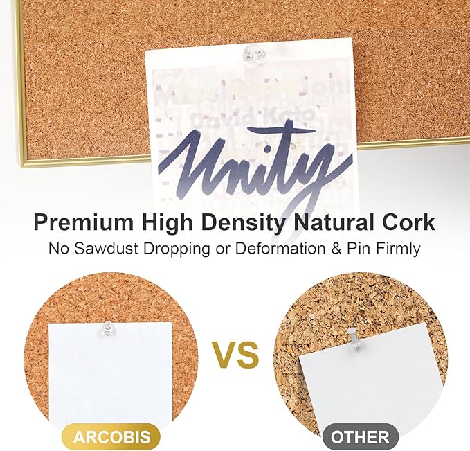 ARCOBIS Cork Board White Board Combo, 24 x 18 Inch Bulletin Board-Gold Frame, Magnetic Dry Erase Board & Corkboard for Wall, Vision Board for Home, Office, School