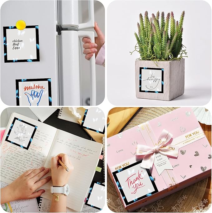 Sticky Notes, 2 Pads, 3x3 inches, Cute Colorful Fun Self-Stick Note Pads, Easy Post, Strong Adhesive Notepad Blue Glowing Butterflies