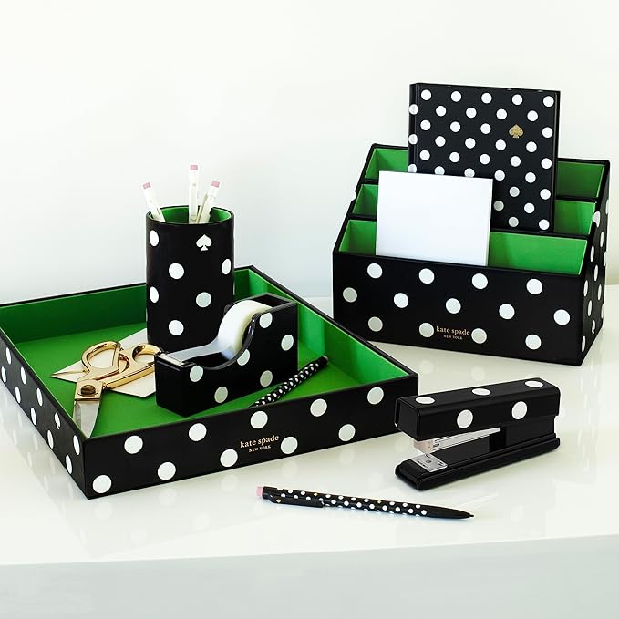 kate spade new york Pen and Pencil Holder for Desk, Decorative Pencil Cup, Leatherette Desk Supplies Organizer, Picture Dot