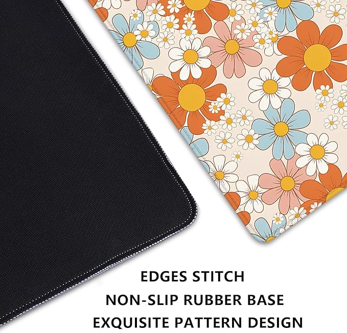 Vintage Floral Daisy Desk Mat, Retro Flower Mouse Mat, Gaming Mouse Pad for Computer, Office, Home Work