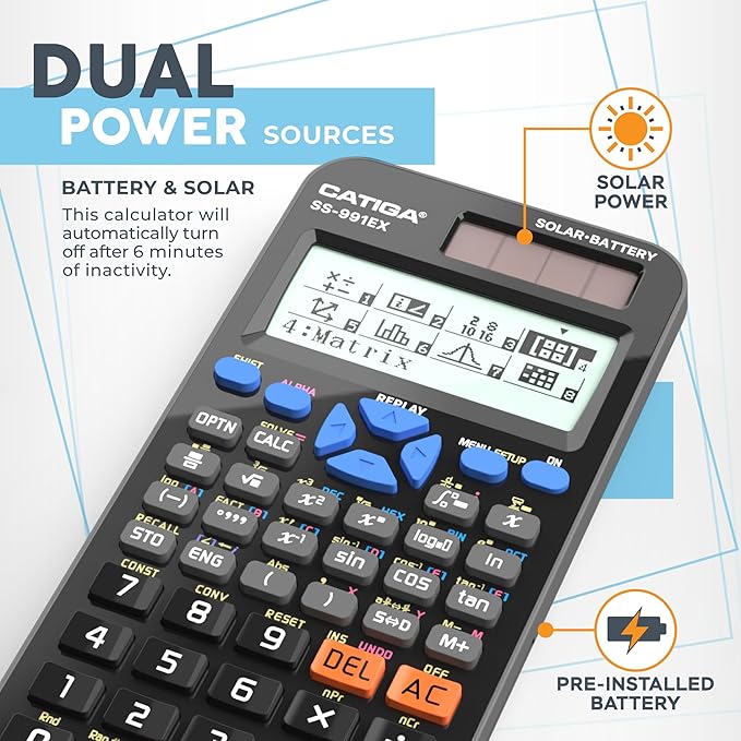 CATIGA SS-991EX Scientific Calculator with Advanced 550 Functions- Solar & Battery Powered, Multi-Function, High School & College Math, Trigonometry, Statistics, Algebra, Durable, Large Display