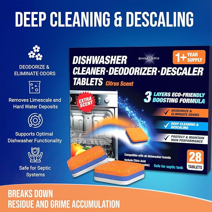 Washing Machine Cleaner Tablets Front Load 28 Pack & Dishwasher Cleaner Deodorizer Descaler Tablets 56 Pack Bundle - 1 Plus Year Supply - Septic Safe Eco Friendly Formula