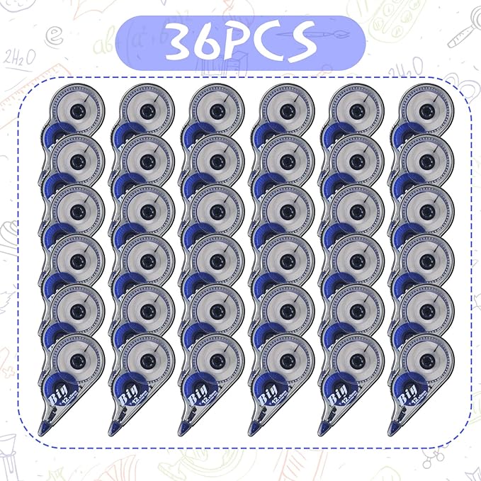 Chivao 36 Pack White Correction Tape, Classroom Correction Tape Wipe out Easy to Use Applicator Translucent Dispenser Shows for School Office Note Journal, 0.2 Inch x 39.4 Feet