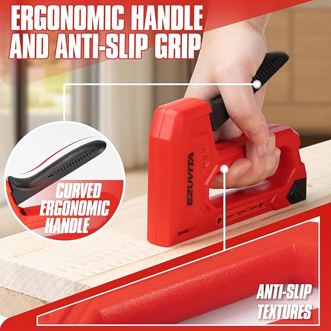 Light Duty Staple Gun for Wood, Red Upholstery Staple Gun Kit with 2000pcs JT21 Staples 1/4, 5/16, 3/8 inch and Staple Remover, Stapler Gun for Crafts, DIY, Classroom, Decoration