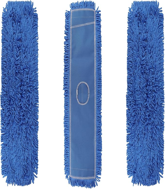 Commercial 48 Inch Dust Mop Head: Replacement Heavy-Duty Sweeper and Janitorial Industrial Dust Mop Head for Floor Cleaning, Office, School, Restaurant, Hospital (3 Pack - Blue)