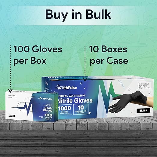 Black Large Nitrile Gloves Case of 1000 - Medical Grade - Latex-Free, Powder-Free - Disposable Nitrile Gloves - Medical Exam, Lab, and Industrial Use