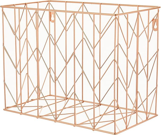 1 Pack Rose Gold Hanging Folder Desk Organizer Decorative Organizer Metal Wire Baskets Suitable for Hanging file folder Design for Home Offices Supplies, 9.4 X 11.8 Inch