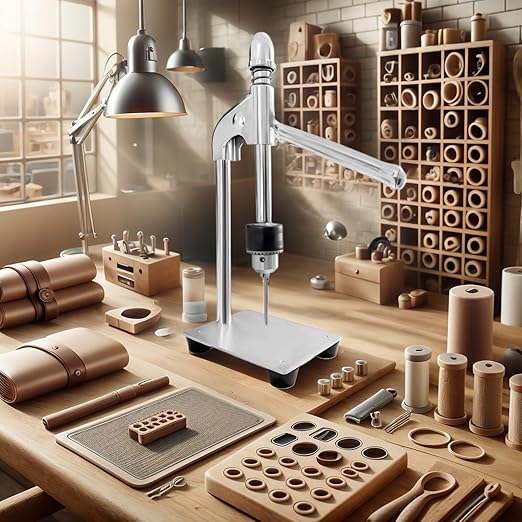 Leather Hole Puncher Leather Press Machine Hand Punching Machine Manual Press Puncher Punch Tools for DIY Craft，with Chuck,3 pcs PP Plate
