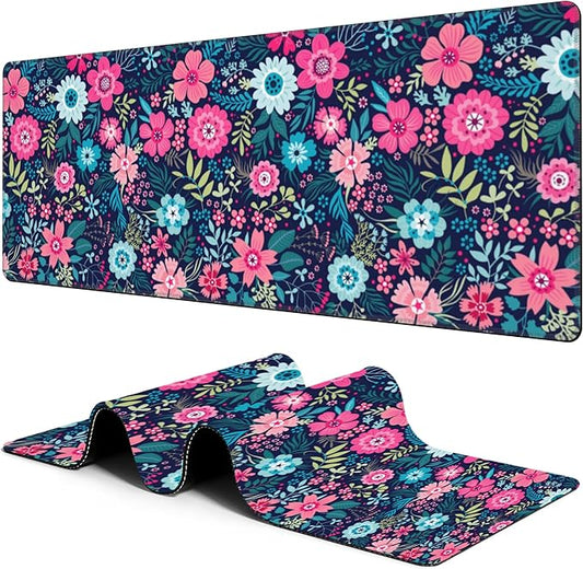 Large Mouse Pad Colorful Flowers Extended Gaming Mousepad Waterproof Desk Pad with Non-Slip Base and Stitched Edge Keyboard Pad XL 11.8 x 31.5 Inch Mouse Mat for Home Office Desk Decor