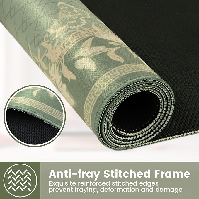 HAOCOO Light Green Desk Pad Mat, Desk Matt for Desktop with Edge Stitching, Non-Slip Mouse Pad Large, Cute Keyboard Mat for Gaming,Women Office