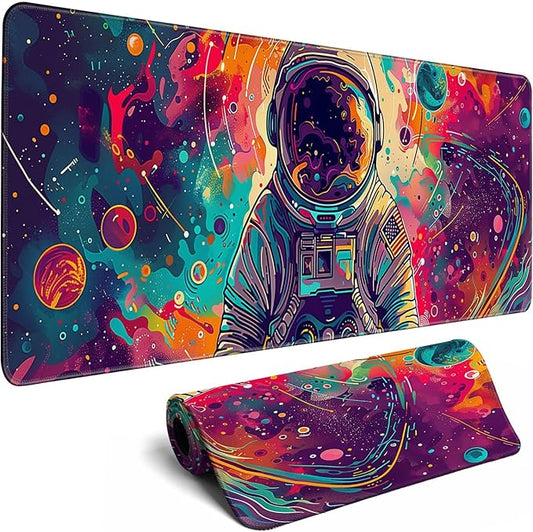 Desk Mat Colorful Space Desk Accessories Astronaut Extended Gaming Mouse Desk Pad Decorations for Office Keyboard Mousepad Mat31.5x11.8in, Stitched Edge Non-Slip Bottom Large Mouse Pad