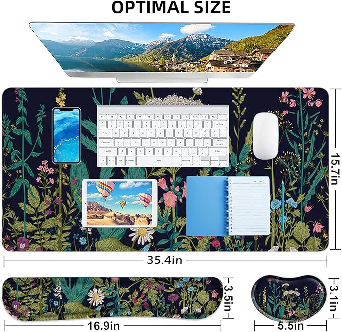 LATEEFAH Desk Mat, Mouse Pad with Wrist Rest, 4-in-1 Large Mouse Pads for Desk, Ergonomic Mouse Pad and Keyboard Wrist Rest Gaming Keyboard Mat for Office, Home