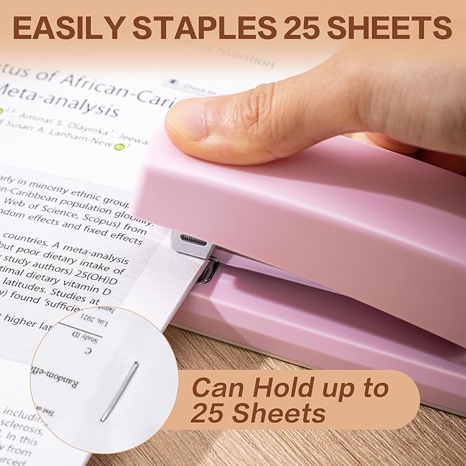 Deli Stapler, 12 Pack Staplers with 12000 Staples and 12 Staple Removers, Staplers for Desk, 25 Sheet Capacity, Pink