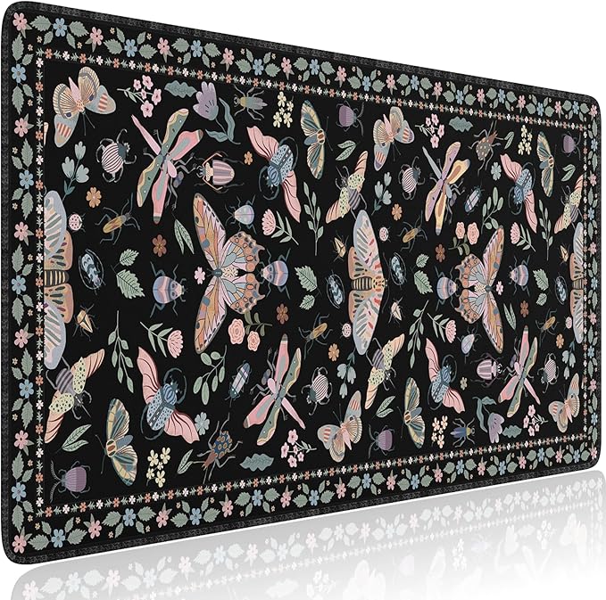 HAOCOO Desk Mouse Pad Cute, Big Mouse Mat for Gaming, Large Mousepad for Desk, Desk Mat for Keyboard and Mouse, Waterproof Desktop pad with Rubber Base, Butterfly Mouse Pad 35.4" X15.7"(Black)