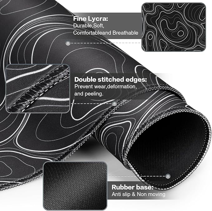 Black Mousepad, Large Mouse Pad XXL 35.4×15.7in, Extended Computer Keyboard Mouse Mat Desk Pad for Laptop with Stitched Edges, Waterproof Mousepad for Gamer Home&Office Women