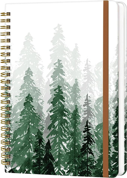 Spiral Journal Notebook for Women, Hardcover A5 College Ruled Notebook, 120 Pages, Thick Paper, Cute Lined Journal for School, Office & Work, 6 x 8.4 in(Green Tree Forest)