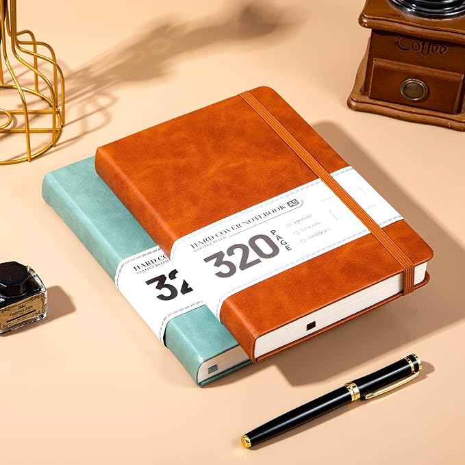 CAGIE 2 Pack Journals for Men Women- Journaling Notebooks Journals Leather for Writing Work Diary A5 Hardcover Thick