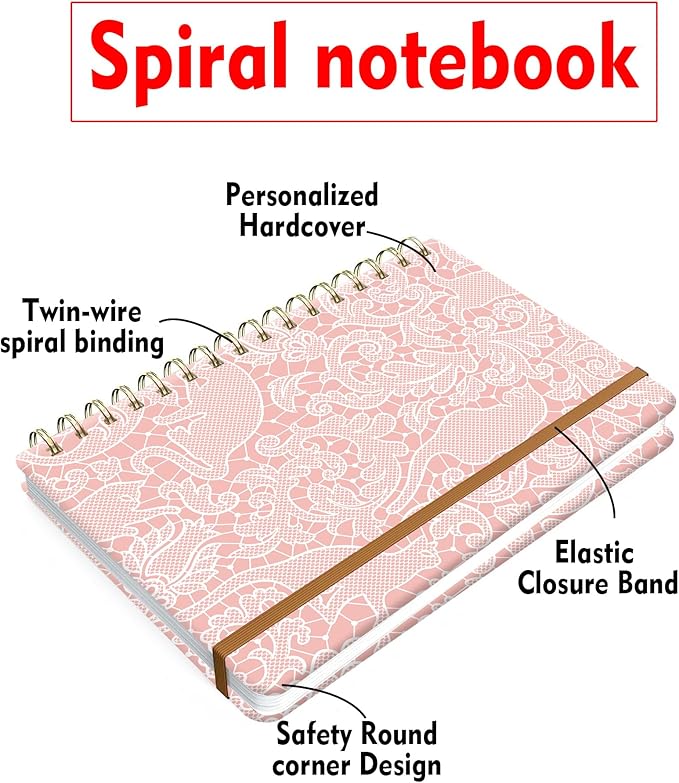 Spiral Journal Notebook for Women, Hardcover A5 College Ruled Notebook, 120 Pages, Thick Paper, Cute Lined Journal for School, Office & Work, 6 x 8.4 in(Pink Leopard)