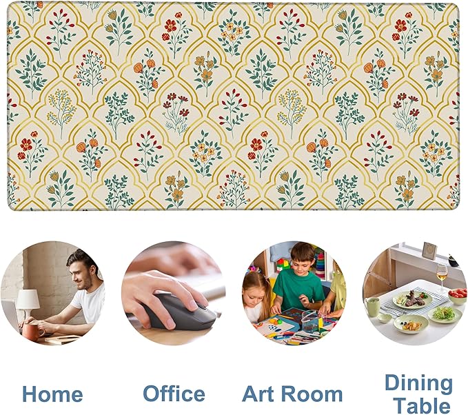 Large Mouse Pad Decorative Floral Gaming Desk Pad Computer Keyboard Non-Slip Waterproof Mouse Mat with Rubber Base and Stitched Edges Entertainment Office Writing Desk Mat 35.4 x 15.7 Inches